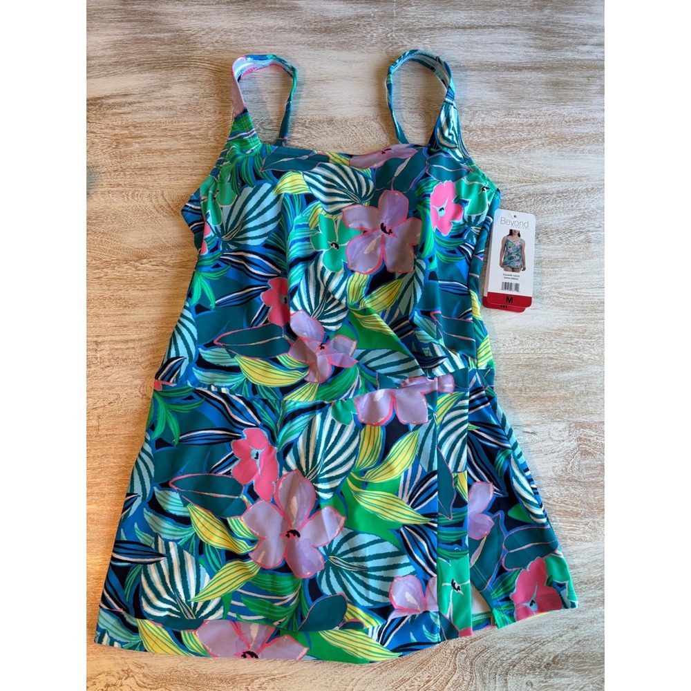 NWT Beyond Control Swim Dress Womens Medium Multi Floral Tummy Control Underwire